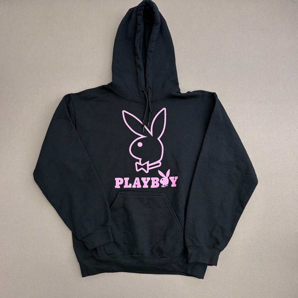 Playboy Bunny Graphic Hoodie Black Pink Logo Pullover Sweatshirt Small